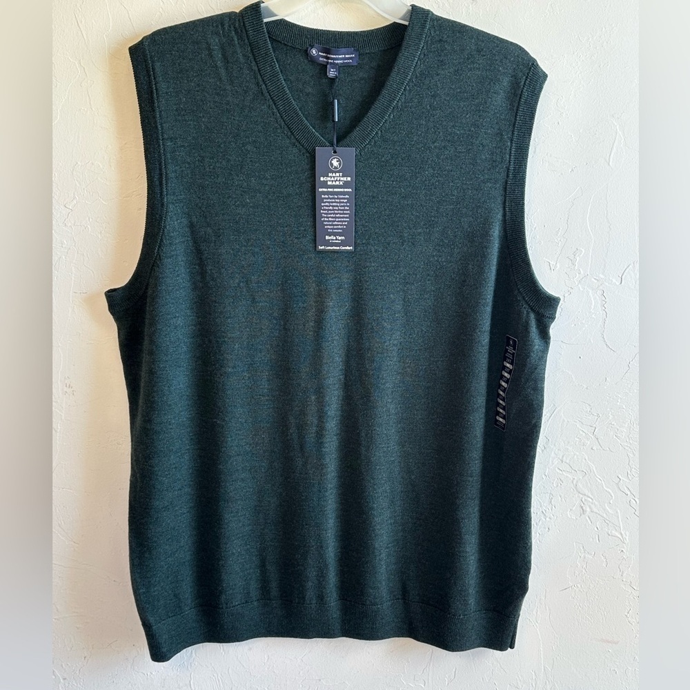 NWT Hart Schaffner Marx Green Merino Wool Pullover V-Neck Sweater Vest Sz 2X, 4X